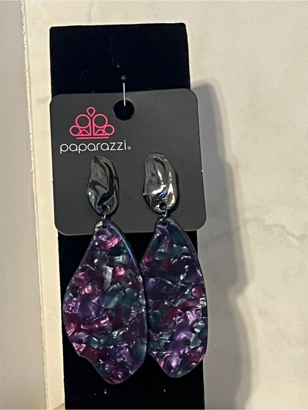 Paparazzi Iridescent Purple Teardrop Resin Earrings